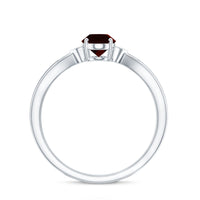 Certified Natural Garnet Diamond Oval Engagement Ring with Pinched Shank