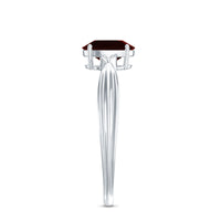 Certified Natural Garnet Diamond Oval Engagement Ring with Pinched Shank