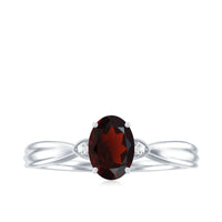 Certified Natural Garnet Diamond Oval Engagement Ring with Pinched Shank