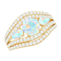 Real Ethiopian Opal 3 Stone Engagement Ring with Moissanite