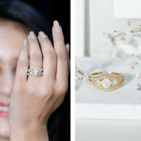 Real Ethiopian Opal 3 Stone Engagement Ring with Moissanite