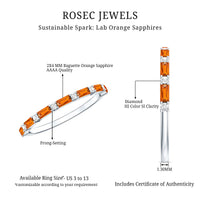 Lab Grown Orange Sapphire and Diamond Half Eternity Stackable Ring