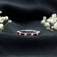 Natural Baguette Garnet Diamond Half Eternity Band With Certificate