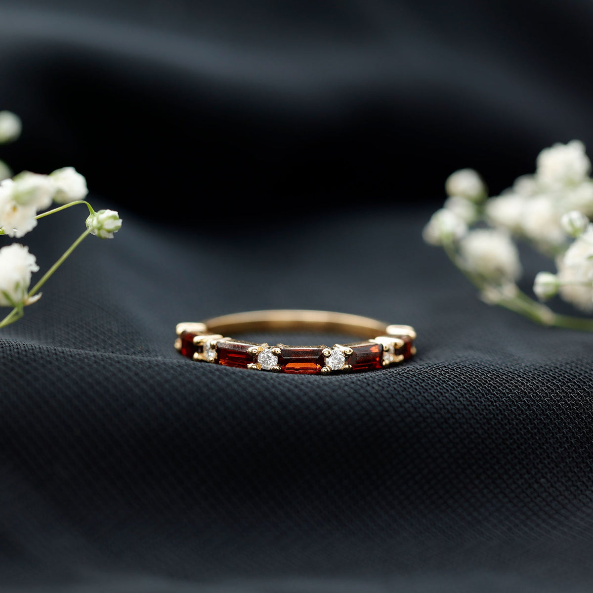 Natural Baguette Garnet Diamond Half Eternity Band With Certificate