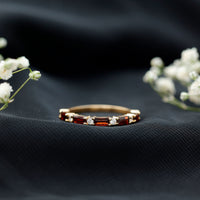 Natural Baguette Garnet Diamond Half Eternity Band With Certificate