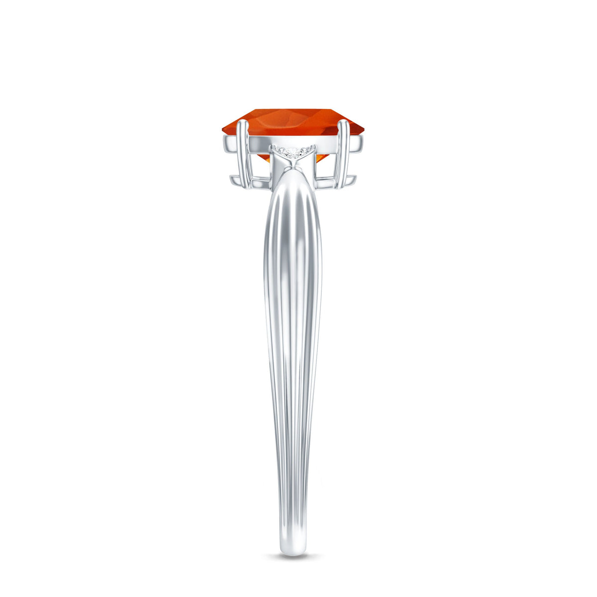 Oval 3/4 CT fire opal engagement ring with diamonds from Rosec Jewels, featuring a sparkling gemstone and elegant band.