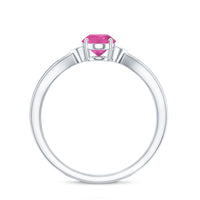 Oval Shape Pink Tourmaline Solitaire Ring with Diamond
