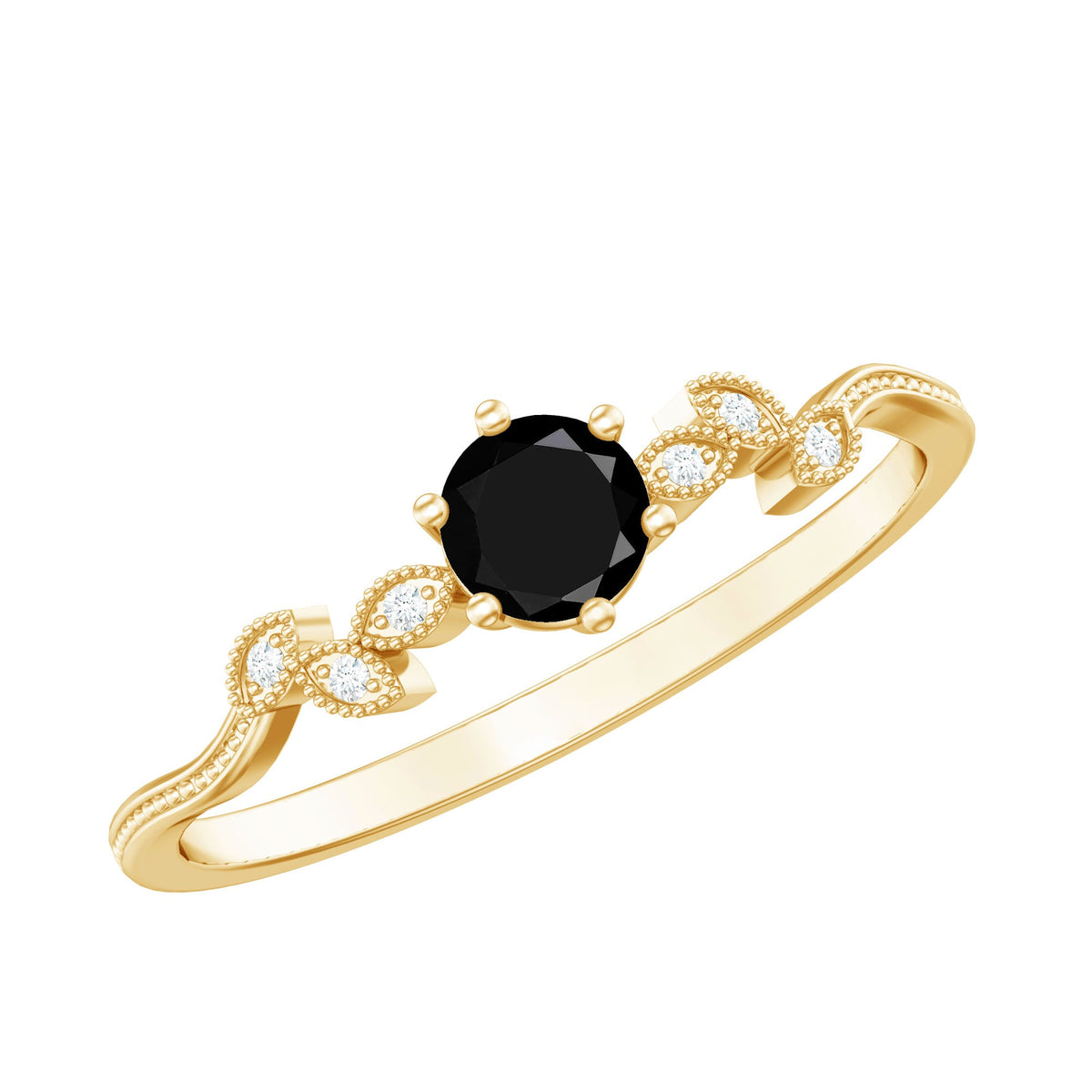 Nature Inspired Black Spinel Proposal Ring with Diamond
