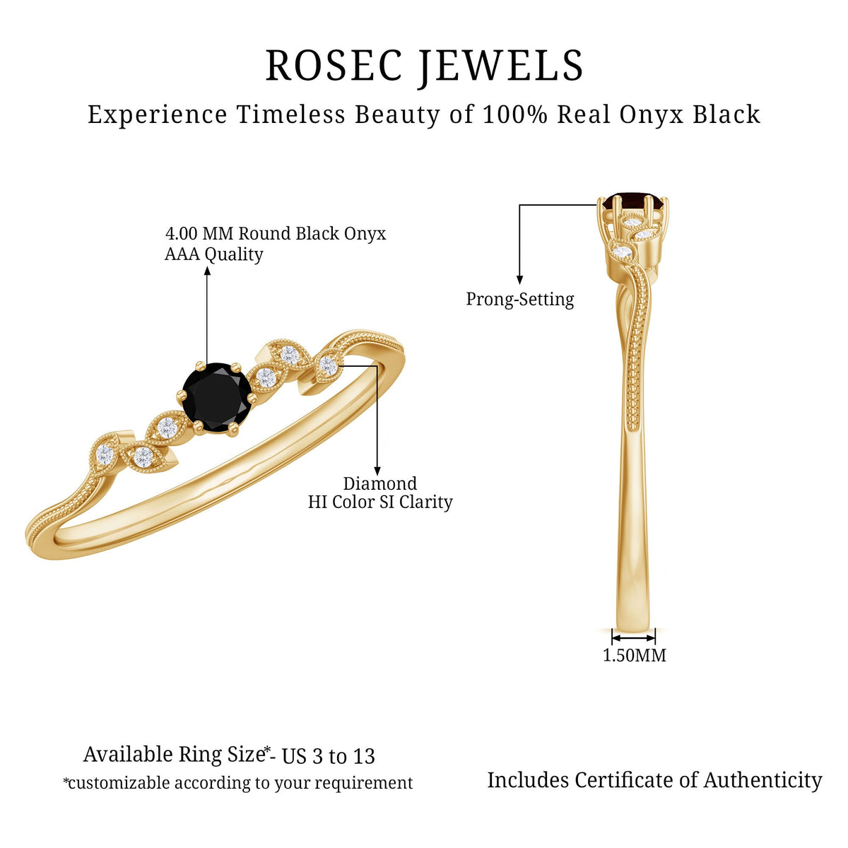 Black Onyx and Diamond Nature Inspired Promise Ring