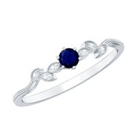 Minimalist Blue Sapphire and Diamond Leaf Promise Ring with Certificate