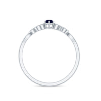Minimalist Blue Sapphire and Diamond Leaf Promise Ring with Certificate