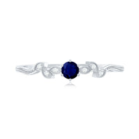 Minimalist Blue Sapphire and Diamond Leaf Promise Ring with Certificate