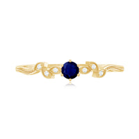 Minimalist Blue Sapphire and Diamond Leaf Promise Ring with Certificate