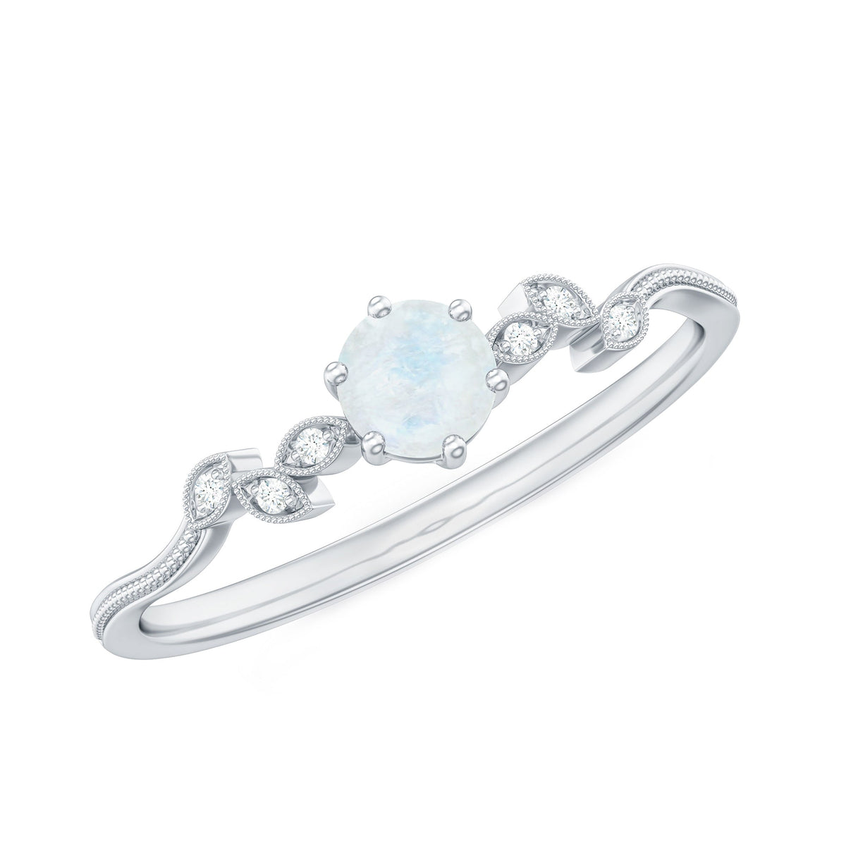 Nature-inspired moonstone diamond promise ring for women by Rosec Jewels, featuring a moonstone and diamond accents in a delicate ring design.