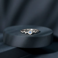 Nature-inspired moonstone and diamond promise ring for women by Rosec Jewels, featuring intricate design and sparkling gemstones.