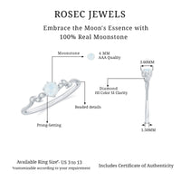 Nature-inspired moonstone diamond promise ring for women by Rosec Jewels, featuring a delicate band with moonstone and diamond accents.