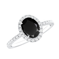 1 Carat Oval Black Onyx and Diamond Halo Engagement Ring