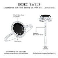 1 Carat Oval Black Onyx and Diamond Halo Engagement Ring