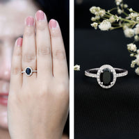 1 Carat Oval Black Onyx and Diamond Halo Engagement Ring