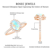 Certified Real 1.2 Carat Ethiopian Opal Oval Engagement Ring with Diamond Halo