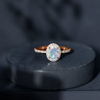 Certified Real 1.2 Carat Ethiopian Opal Oval Engagement Ring with Diamond Halo