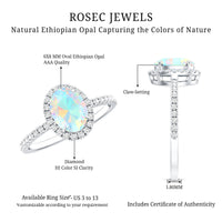 Certified Real 1.2 Carat Ethiopian Opal Oval Engagement Ring with Diamond Halo