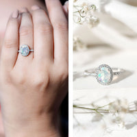 Certified Real 1.2 Carat Ethiopian Opal Oval Engagement Ring with Diamond Halo
