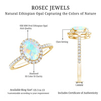 Certified Real 1.2 Carat Ethiopian Opal Oval Engagement Ring with Diamond Halo