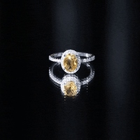 Certified Real 6X8mm Citrine Oval Engagement Ring with Diamond Halo