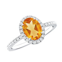 Certified Real 6X8mm Citrine Oval Engagement Ring with Diamond Halo