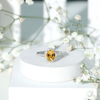 Certified Real 6X8mm Citrine Oval Engagement Ring with Diamond Halo