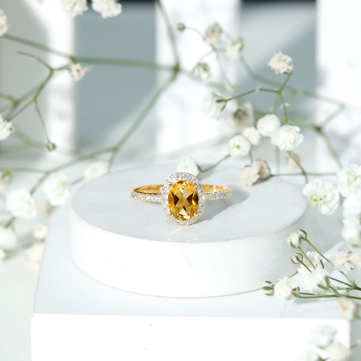 Certified Real 6X8mm Citrine Oval Engagement Ring with Diamond Halo