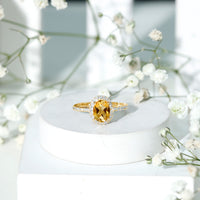 Certified Real 6X8mm Citrine Oval Engagement Ring with Diamond Halo