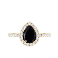 Genuine Black Onyx Teardrop Engagement Ring with Diamond