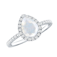 1.25 CT Pear Cut Moonstone Solitaire Simple Engagement Ring with Diamond Accent