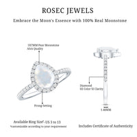 1.25 CT Pear Cut Moonstone Solitaire Simple Engagement Ring with Diamond Accent