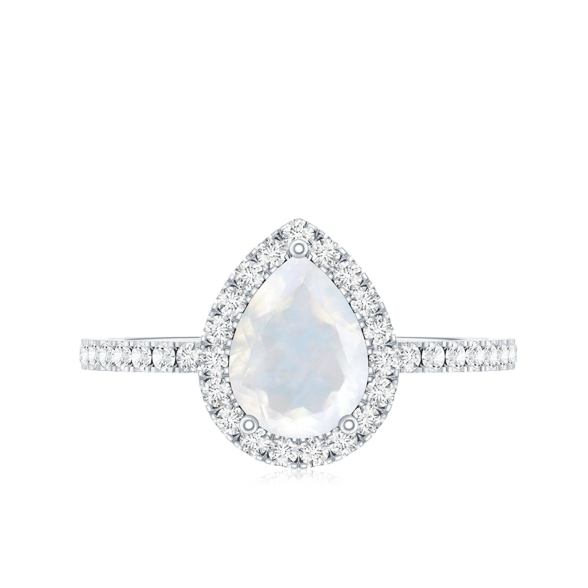 1.25 CT Pear Cut Moonstone Solitaire Simple Engagement Ring with Diamond Accent
