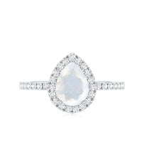 1.25 CT Pear Cut Moonstone Solitaire Simple Engagement Ring with Diamond Accent