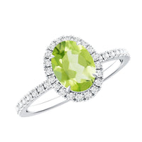 Natural 1 Carat Peridot Oval Engagement Ring with Diamond Halo