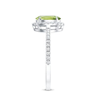 Natural 1 Carat Peridot Oval Engagement Ring with Diamond Halo