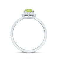 Natural 1 Carat Peridot Oval Engagement Ring with Diamond Halo