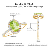 Natural 1 Carat Peridot Oval Engagement Ring with Diamond Halo