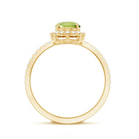 Natural 1 Carat Peridot Oval Engagement Ring with Diamond Halo