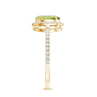 Natural 1 Carat Peridot Oval Engagement Ring with Diamond Halo