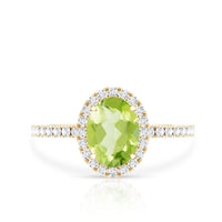 Natural 1 Carat Peridot Oval Engagement Ring with Diamond Halo