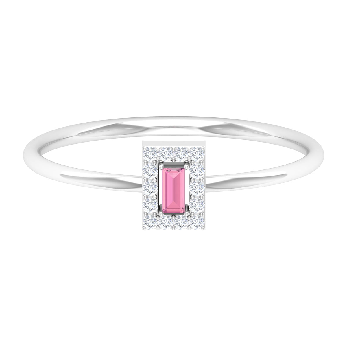 Natural Pink Tourmaline Dainty Promise Ring with Diamond Accent