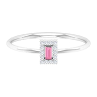 Natural Pink Tourmaline Dainty Promise Ring with Diamond Accent
