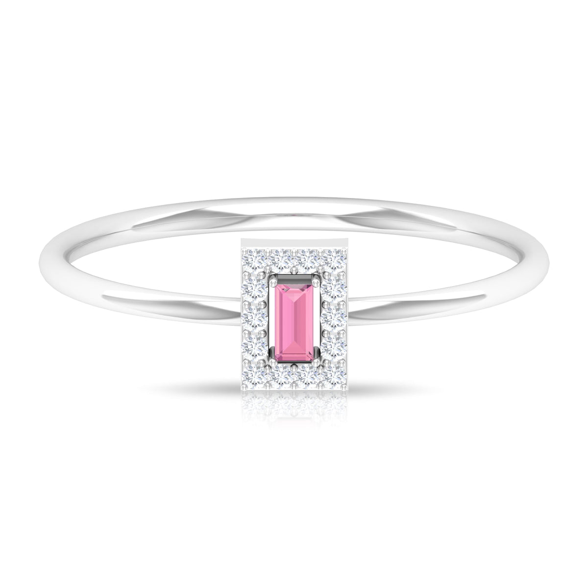 Natural Pink Tourmaline Dainty Promise Ring with Diamond Accent