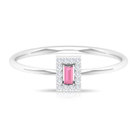 Natural Pink Tourmaline Dainty Promise Ring with Diamond Accent