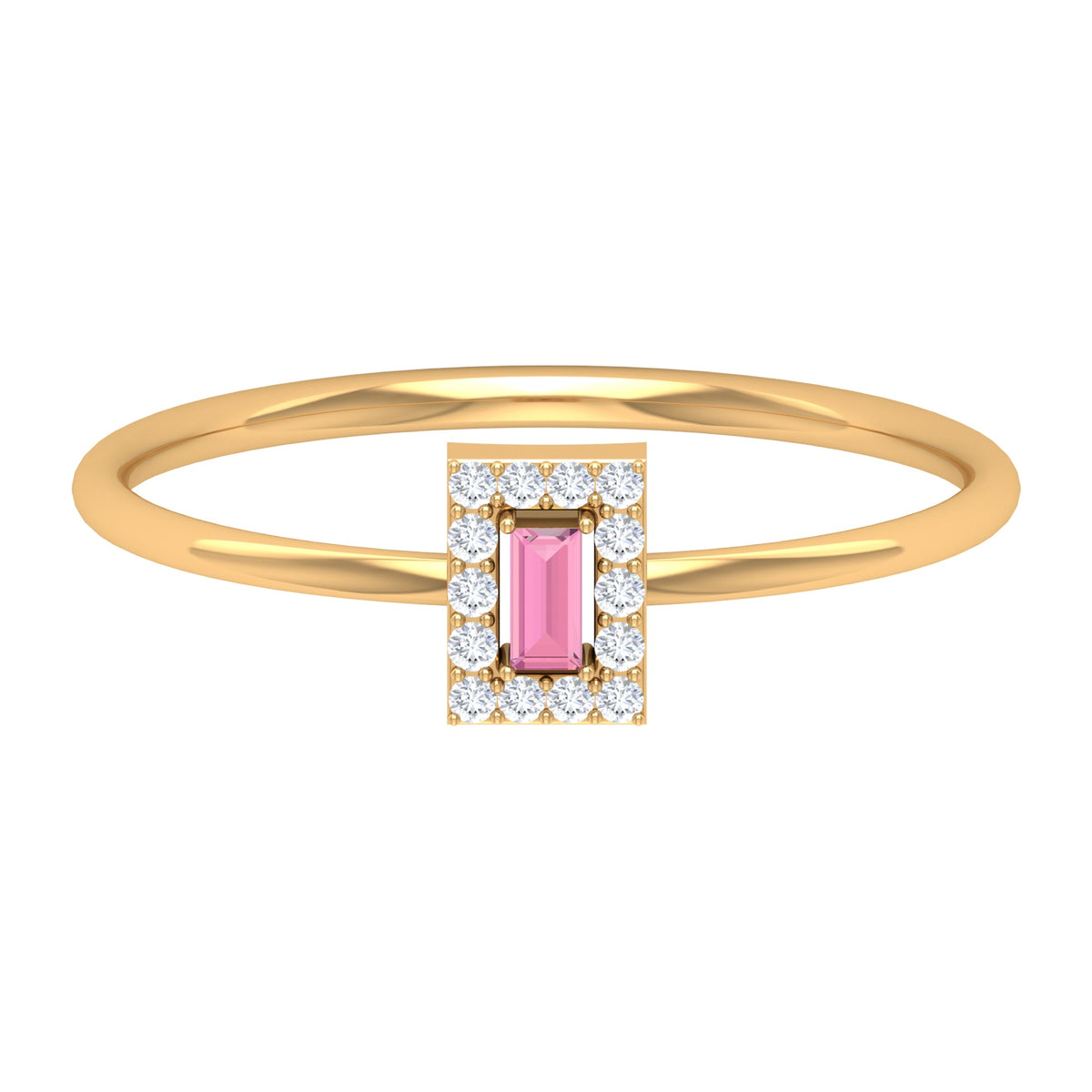Natural Pink Tourmaline Dainty Promise Ring with Diamond Accent